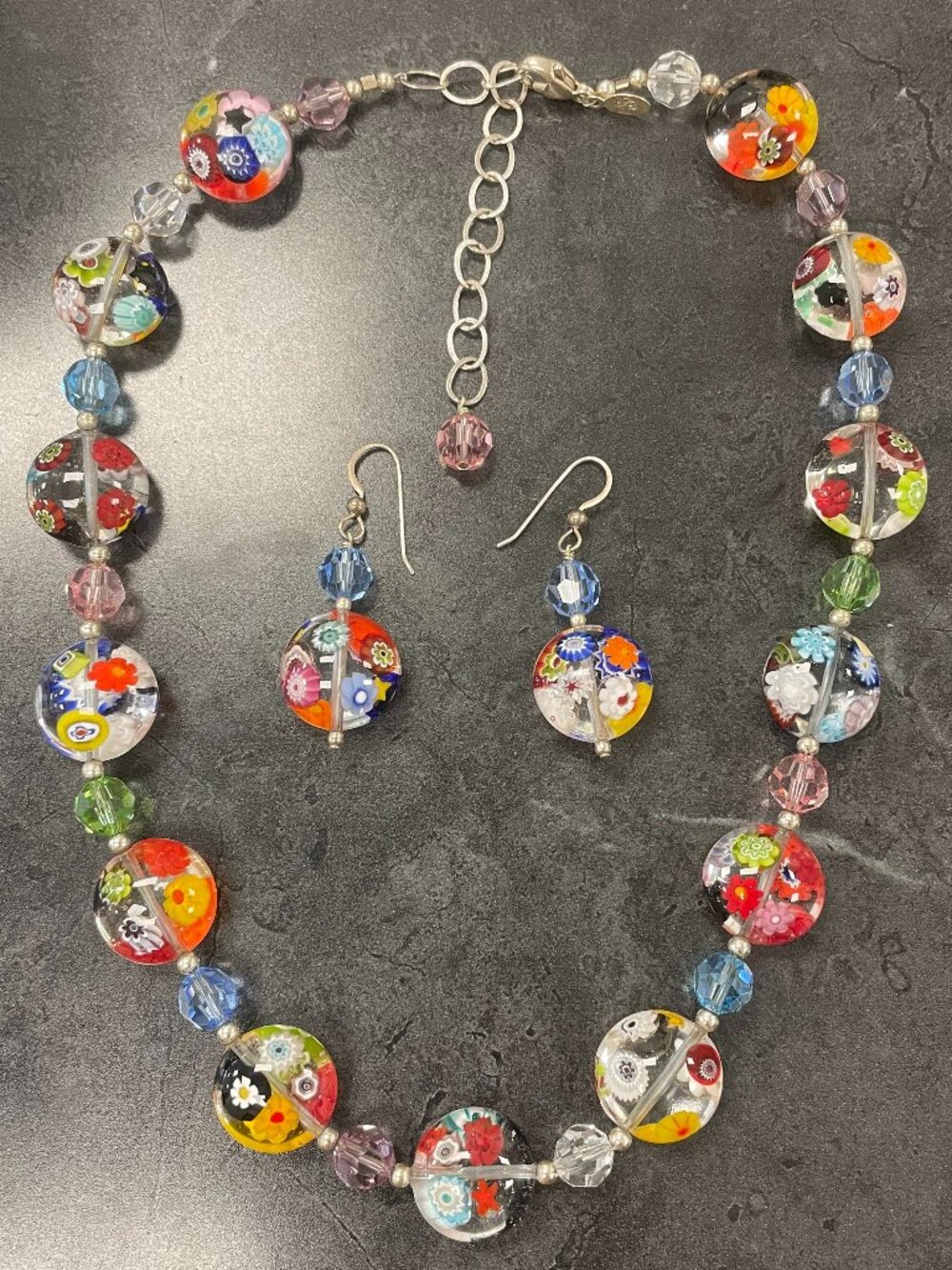 Vintage Murano Glass Millefiori Beaded Necklace Set
